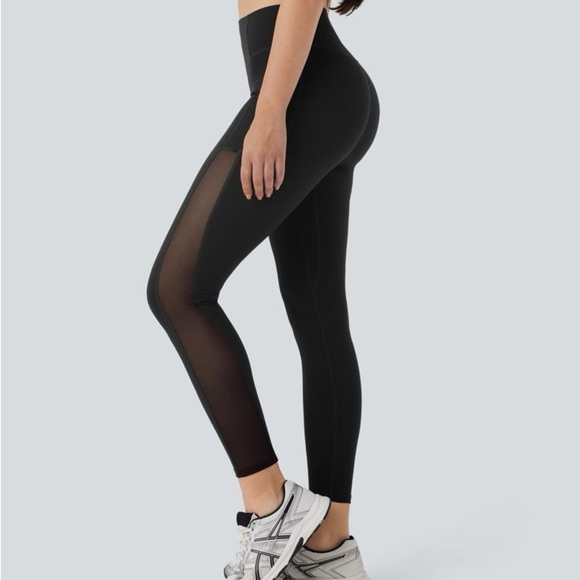 Black Mesh Panel High-Waisted Leggings - Picture 1 of 9